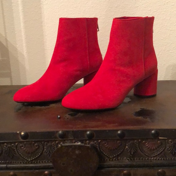red faux suede boots